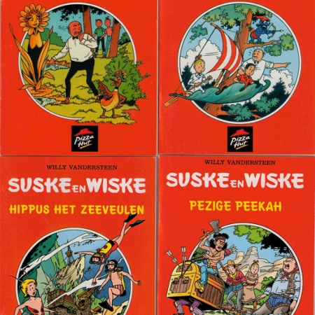 Suske en Wiske set van 4 - Pizzahut - 2003 - De bevende berken - De gouden bloem - Pezige Peekah - Hippus het zeeveulen